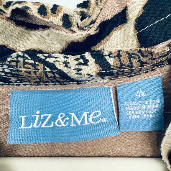 Liz & Me Women Button Front Jacket Blazer Sz 4X 100% Cotton Animal Print Tiered - Picture 2 of 6